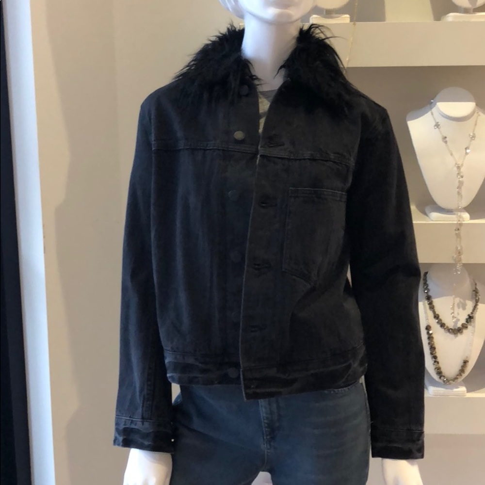 Helmut Lang Black Denim Fur Lined Jacket